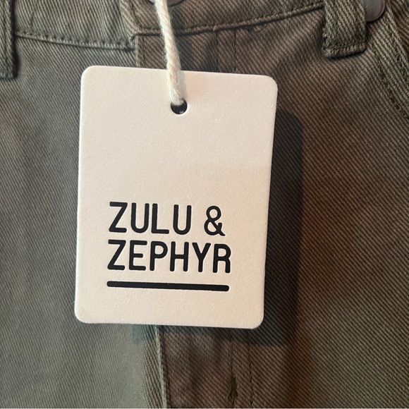 Zulu & Zephyr 100% Cotton Denim Shorts High Waist Olive - Picture 4 of 8